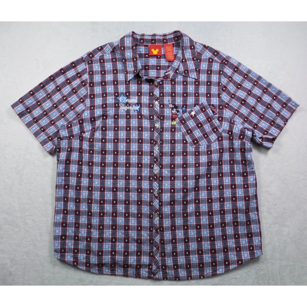 Vintage Disney Top Womens Size 18W/20W Blue Plaid Mickey Mouse Jerry Leigh